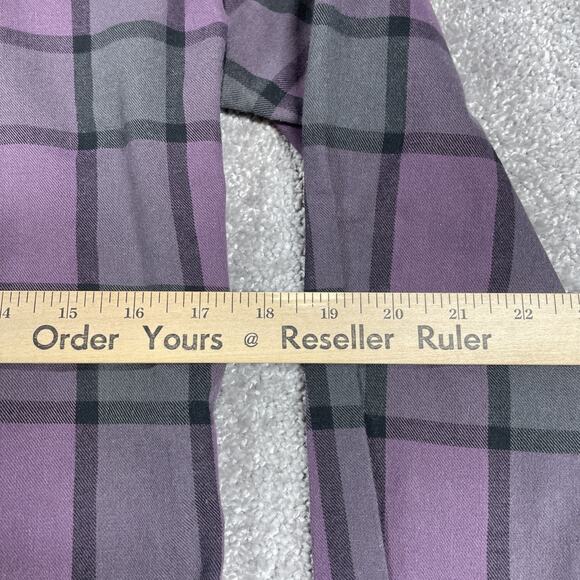 Kuhl Flannel Shirt Womens Small 1/2 Button Pockets Plaid Purple Outdoors - Picture 11 of 15
